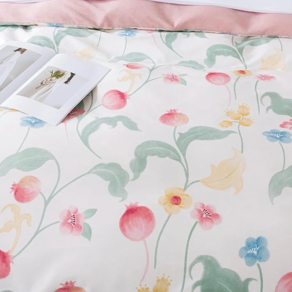 💯 COTTON Floral Garden Cotton Duvet Cover Set in Pink and Green